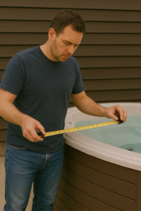 a man trying to measure for a hot tub cover