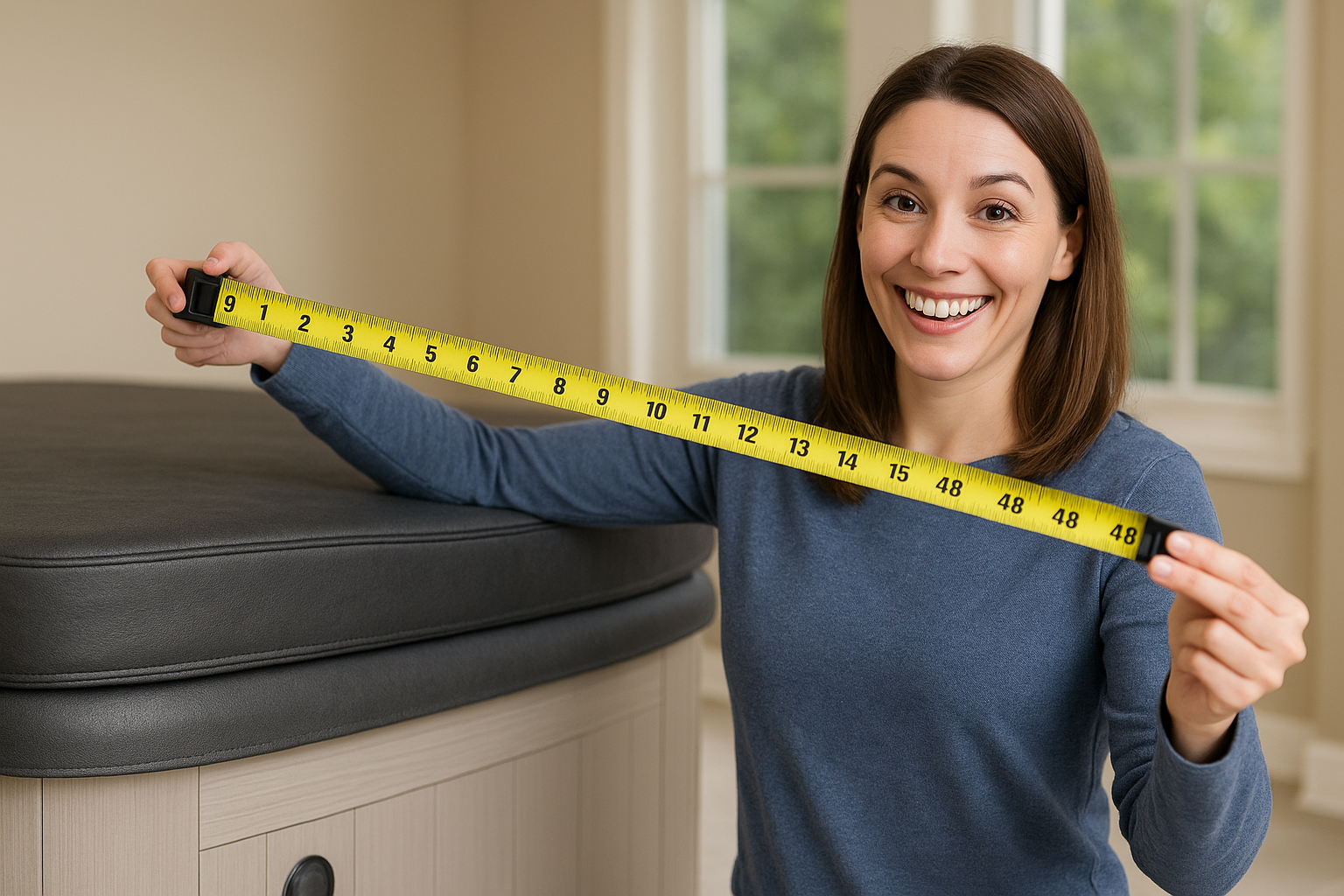 lady measuring a hot tub