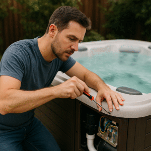 Man shows how to repair your hot tub