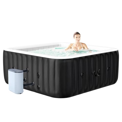 Inflatable Hot Tub, 4-6 Person Large Square Portable Hot Tub, Leak-Proof PVC Outdoor Spa with 130 Air Jets, Blow up Hot Tub with Heater Pump and Insulated Cover, Switchable ℉