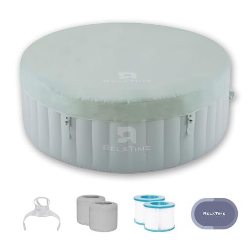 RELXTIME Inflatable Spa, Blow up Hot Tub 2 to 4 Person Round Portable Hottub, Portable Outdoor Jet Spa with Bubbling Air Jets, Tub Cover, Filter Cartridge, Green