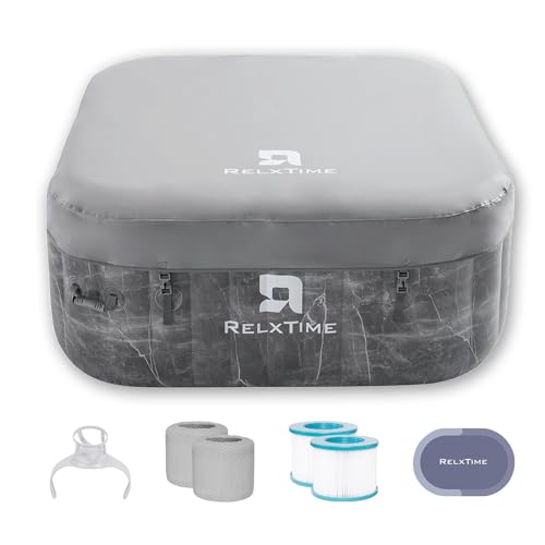 Square Portable Hot Tub 2-4 Person, Outdoor Inflatable Blow Up Spa with 120 Bubble Jets, Built in Heater Pump, Filter Cartridges