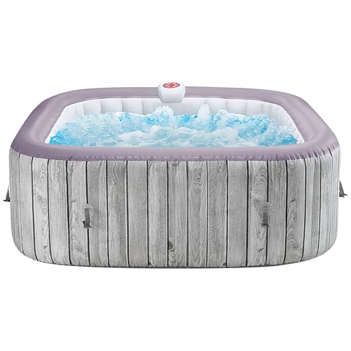 Seizeen 4-6 Person Inflatable Hot Tub, Portable Ourdoor Spa Square Hot Tub with 130 Soothing Bubble Jets, Insulated Cover and 2 Filters, Max 104℉ Blow Up Hot Tub for Home Backyard (Wood Grain)