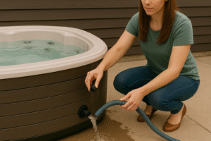 a woman shows how to empty a hot tub