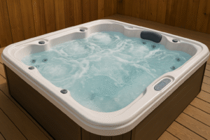 a bubble bath in a hot tub on a patio
