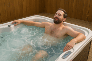 Man enjoying a hot tub for muscle recovery