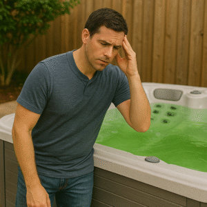 man wondering why is my hot tub water green