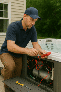 hot tub not heating so man fixes it outside