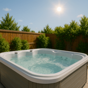 300 gallon hot tub in a garden