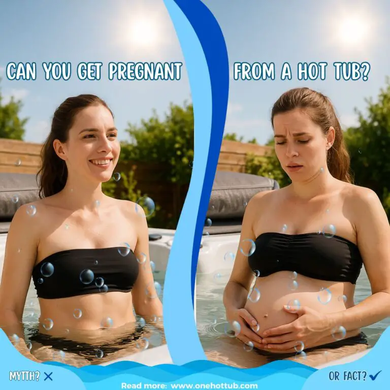 side by side image of a woman in a hot tub and a pregnant