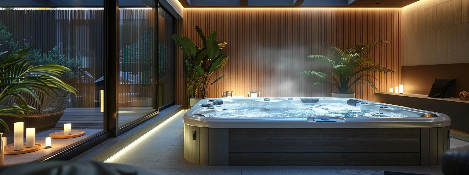 7 Different Types of Hot Tubs Explained for Buyers 13 a sleek, modern home interior features a luxurious hot tub installation, surrounded by stylish decor and ambient lighting, showcasing the ideal setting for relaxation and maintenance tips.