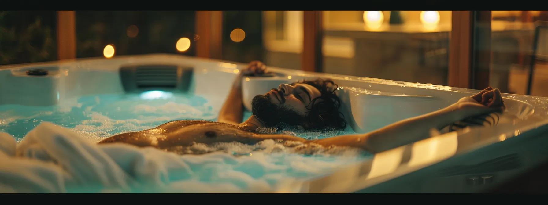 person asleep in a hot tub