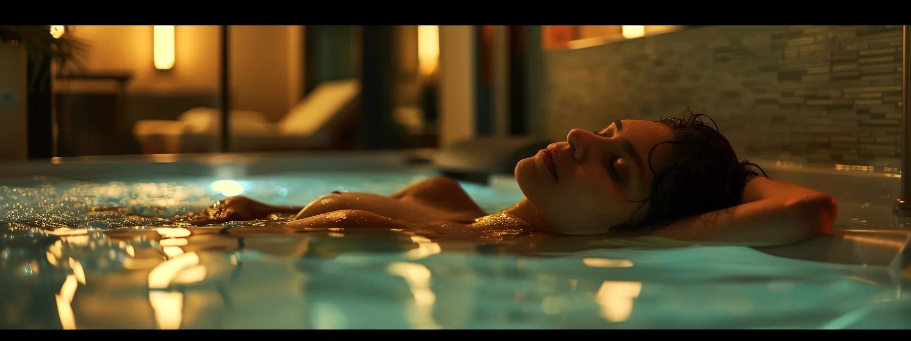 person asleep in a hot tub