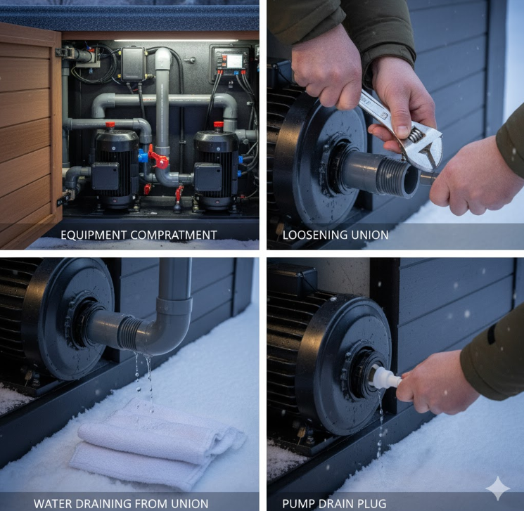 How to Turn Off a Hot Tub: The Definitive Guide for Every Scenario 4 Step 4: Loosen Pump Unions and Drain Plugs