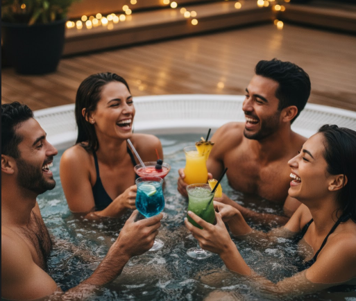 Group Hot Tub Poses: Fun with Friends and Family The All-In Laughing Candid
