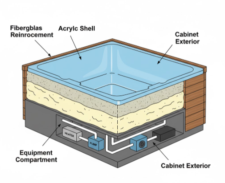 Durability, Materials, and Construction of three person hot tub