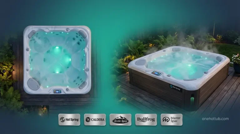 Home 1 Best salt water hot tubs comparison featuring five top brands on a premium outdoor deck