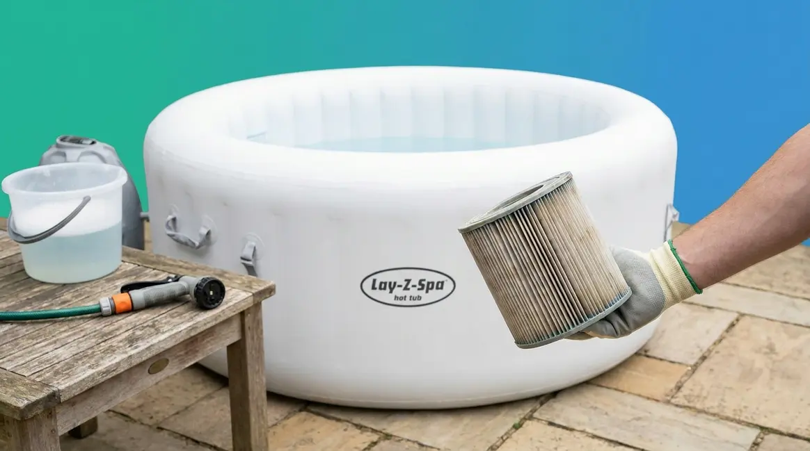 How to clean a Lay-Z-Spa filter cartridge with garden hose and cleaning solution