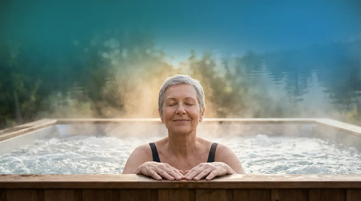Adult using a hot tub for arthritis relief with therapeutic warm water immersion