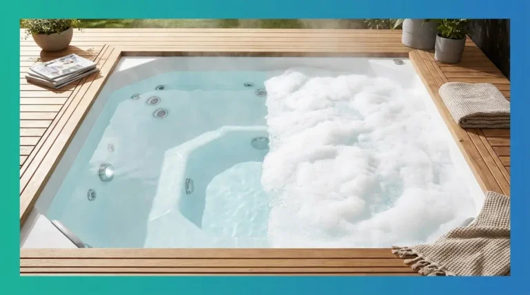 Home 2 Hot tub foam causes and fix comparison showing foamy versus crystal-clear spa water