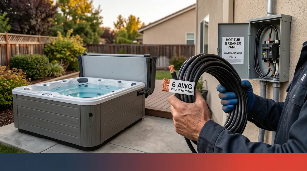 What gauge wire for a hot tub — 6 AWG copper wire beside outdoor hot tub and sub panel