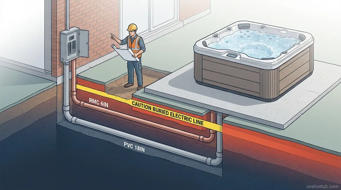 Does hot tub wiring need to be buried — cross-section showing NEC burial depth requirements