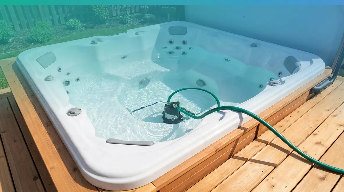 How to empty a hot tub using a submersible pump draining water from footwell