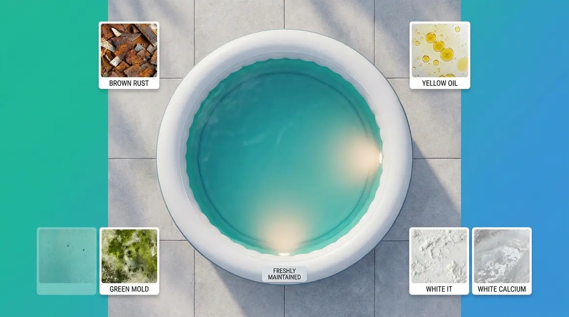 How to remove stains from inflatable hot tub showing clean teal water after treatment