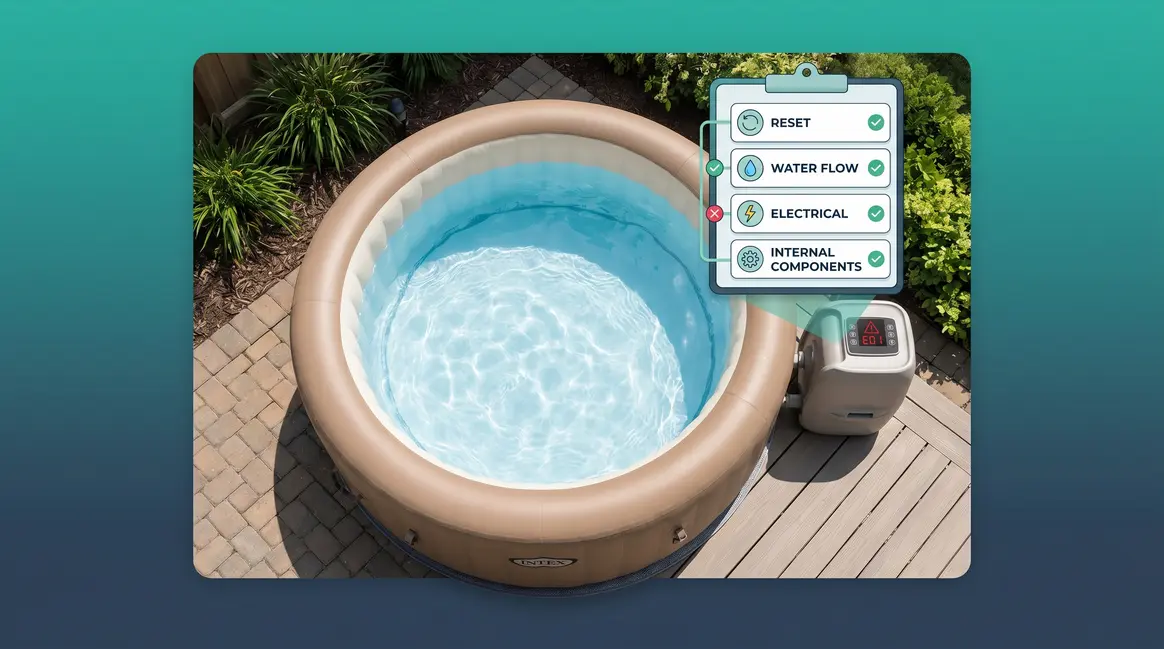 Intex hot tub keeps shutting off fix guide showing PureSpa pump and diagnostic checklist