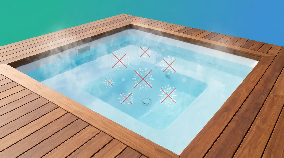 Can you get STDs from a hot tub — clean steaming spa with scientific pathogen overlay