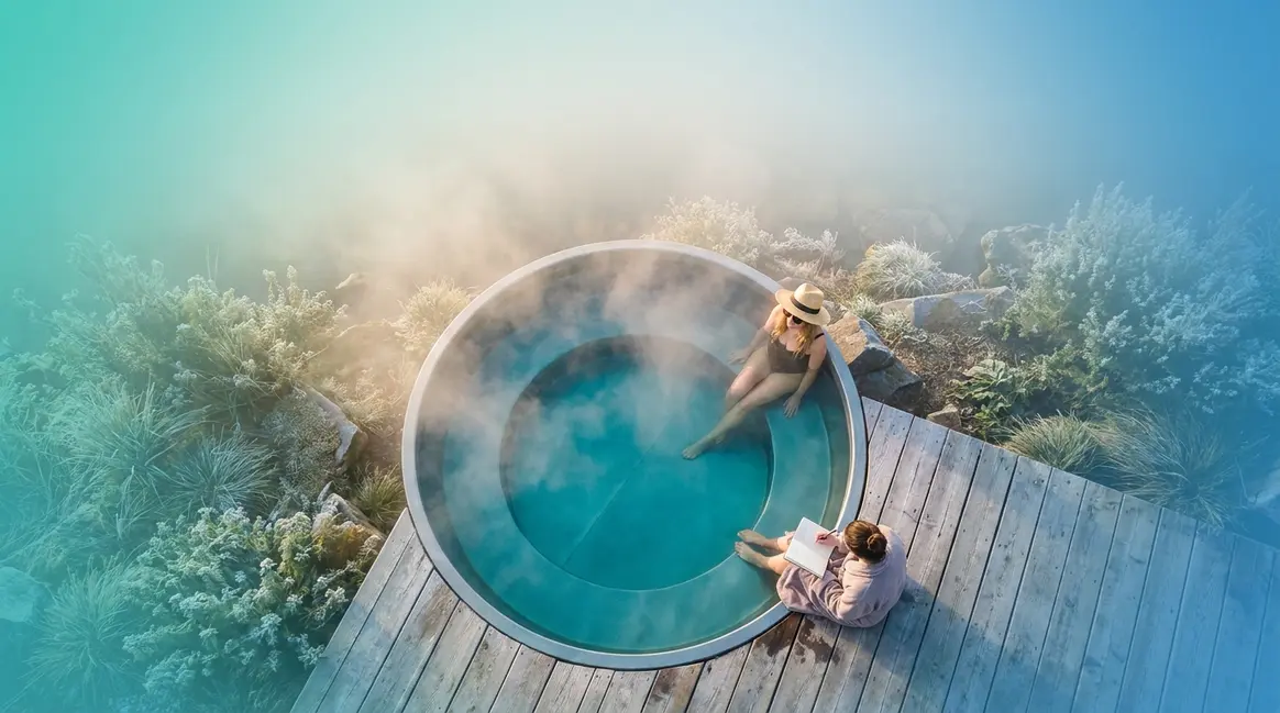 Person relaxing in steaming hot tub showing how many calories you burn in a hot tub session