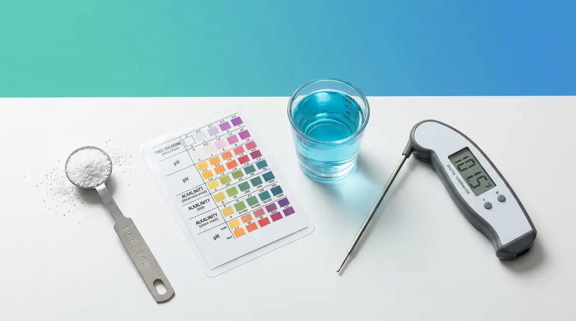 How much chlorine for a 300-gallon hot tub — teaspoon measuring tools and test strips
