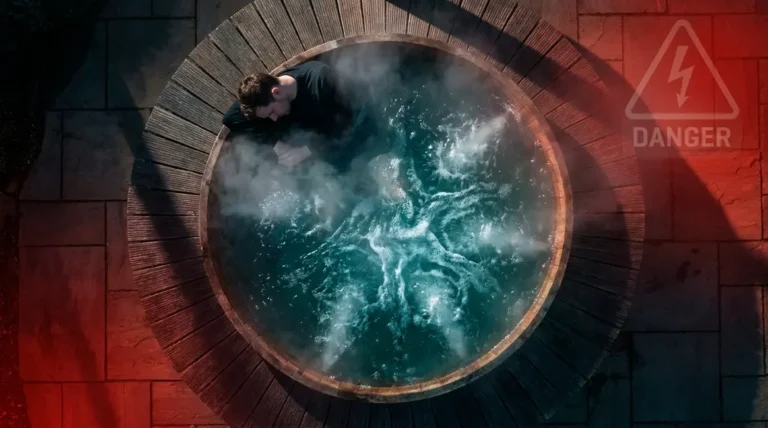 Home 3 Person falling asleep in a hot tub at night illustrating the dangers of hot tub drowning and hyperthermia
