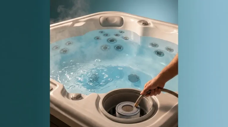 Hot tub jets not working fix guide showing garden hose and jet nozzles in blue water