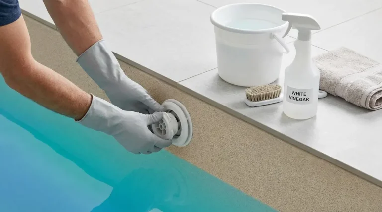 Hands removing hot tub nozzle insert for cleaning and replacement maintenance